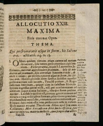 193-201, Allocutio XXIII. Maxima. Finis coronat Opus