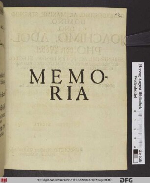 Memoria : Generisissimo. Ac. Maxime. Strenuo. Domino. Dno. Joachimo. Adolpho. von Röbel. ... Hæredit. in Friedland. ...Dicata