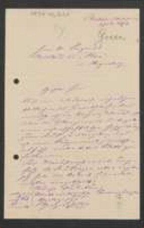 Brief von Edmund Goethe an Jakob Singer