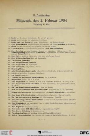 II. Auktionstag: Mittwoch, den 3. Februar 1904, Vormittag 10 Uhr (Nr. 195-398)