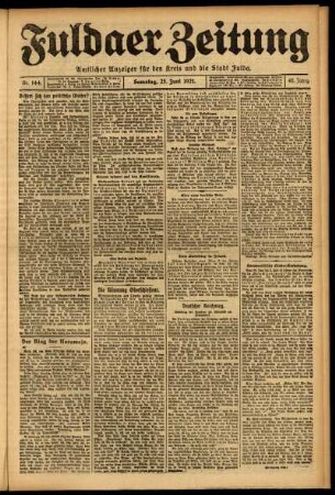 Erste Ausgabe vom Samstag, den 25. Juni 1921.
