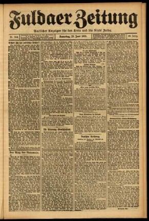 Erste Ausgabe vom Samstag, den 25. Juni 1921.