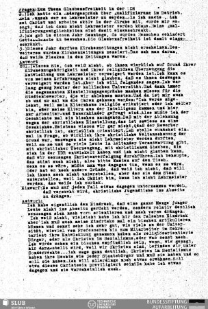 Fragen: Zum Thema Glaubensfreiheit in der DDR