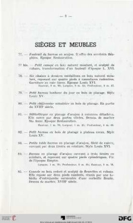 Sièges et meubles (Nr. 77-90)