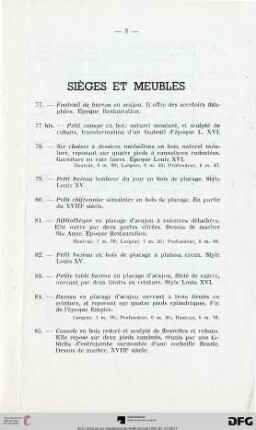 Sièges et meubles (Nr. 77-90)