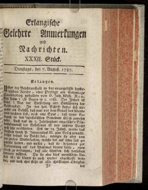XXXII. Stück. Dienstags, den 7. August. 1787.