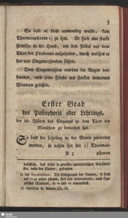 Erster Grad des Pastophoris oder Lehrlings, der die Thüren des Eingangs zu dem Thor der Menschen zu bewachen hat