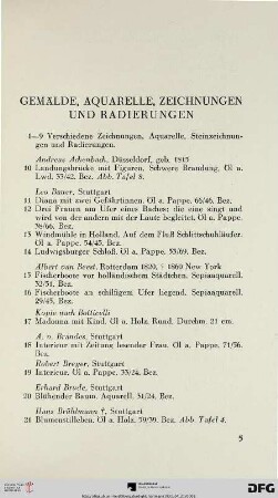 Gemälde, Aquarelle, Zeichnungen und Radierungen (Nr. 1-157)