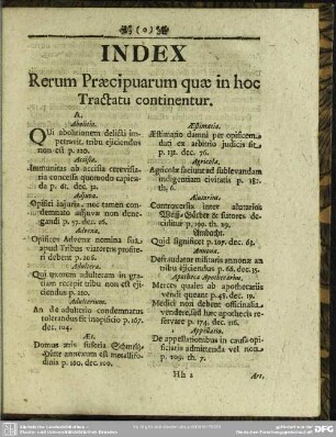 Index Rerum Praecipuarum quae in hoc Tractatu continentur