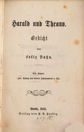 Harald und Theano : Gedicht