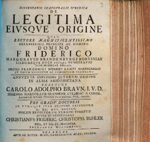 Dissertatio inauguralis iuridica de legitima eiusque origine