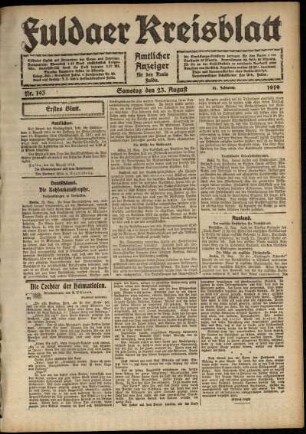 Erste Ausgabe vom Samstag, den 23. August 1919.