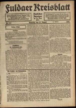 Erste Ausgabe vom Samstag, den 23. August 1919.