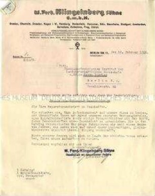Geschäftsbrief bezüglich der Information über Werkzeuge und Werkzeugmaschinen