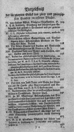 Verzeichniß der im zweyten Stück des zwey und zwanzigsten Bandes recensirten Bücher.