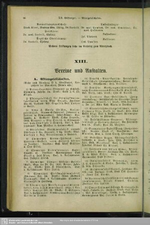 XIII. Vereine und Anstalten