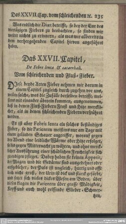 Das XXVII. Capitel, Vom schleichenden und Fluß-Fieber