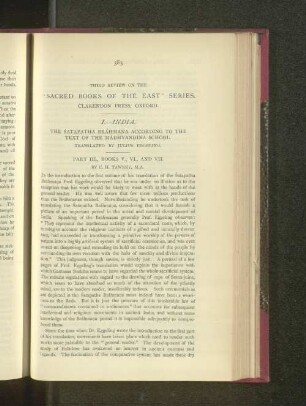 Third Review on the "Sacred Books of the East" Series.