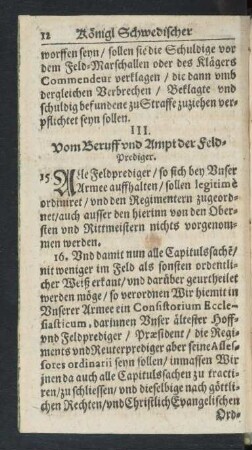 III. Vom Beruff und Ampt der Feld-Prediger