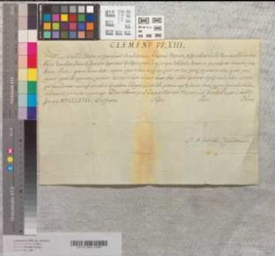 Papst Clemens XIII. übersendet Abt Philipp zu Corvey seinen Segen.