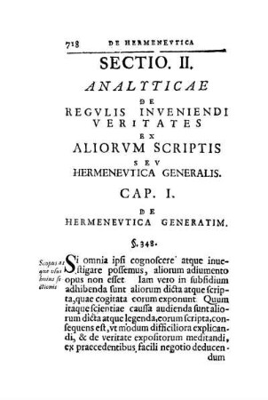 Sectio. II. Analyticae De Regvlis Inveniendi Veritates Ex Aliorvm Scriptis Sev Hermenevtica Generalis