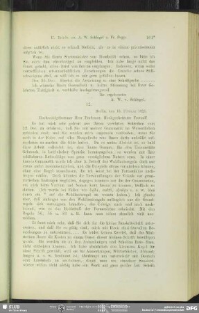 Franz Bopp an August Wilhelm von Schlegel, Berlin, 13.02.1825