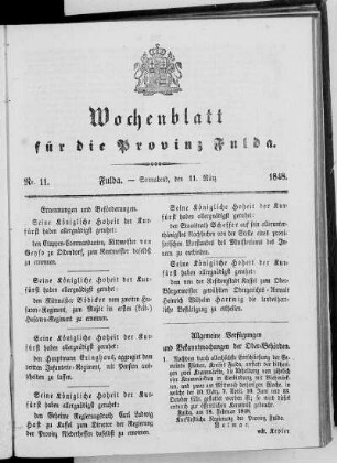 Nr. 11, Ausgabe vom 11. März 1848