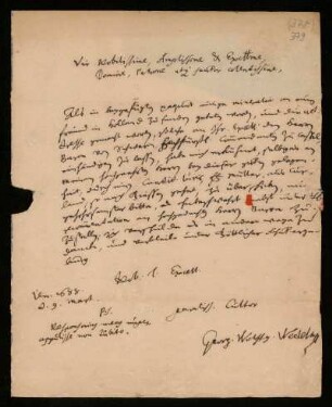 Brief von Georg Wolfgang Wedel an Johann Dolaeus