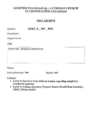 SECRETARY BOARD OF PROPERTIES, RANCHI