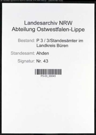 Heiratsregister Standesamt Ahden