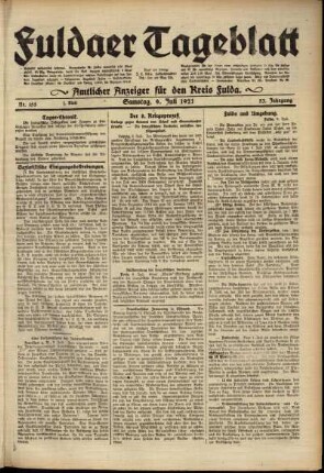 Erste Ausgabe vom Samstag, den 09. Juli 1921.
