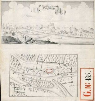 Oben: Prospect der Festung Valkowar, unten: Grundris des Passes bey Valkowar (Vukovar)