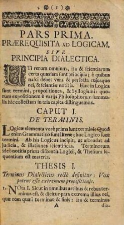 Prärequisita et theoremata in primam philosophiae partem sive logicam