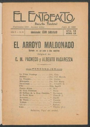 1922000111: El arroyo Maldonado : sainete en un acto y dos cuadros