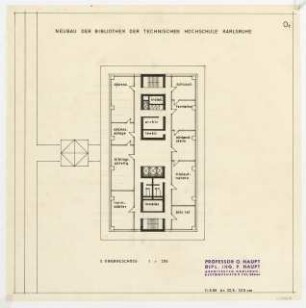 Hochschulbibliothek, Karlsruhe Neubau: Vorprojekt: Neubau der Bibliothek. Grundriss 3.OG, 1:200