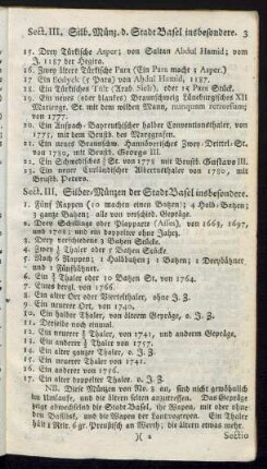 Sect. III. Silber-Münzen der Stadt Basel insbesondere.