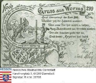 Militär, Feldpostkarte / Gedicht mit skizzierter Illustration zum 'Stubendienst' und Gruß aus Worms