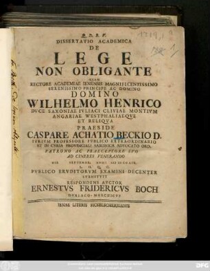 Dissertatio Academica De Lege Non Obligante