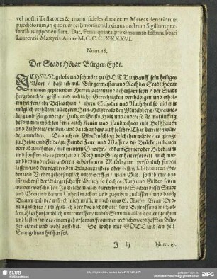 Num. 18. Der Stadt Höxar Bürger-Eydt
