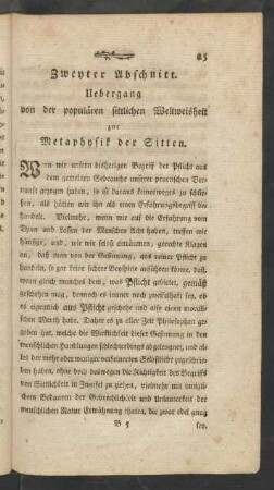 Zweyter Abschnitt. Uebergang von der populären sittlichen Weltweisheit zur Metaphysik der Sitten