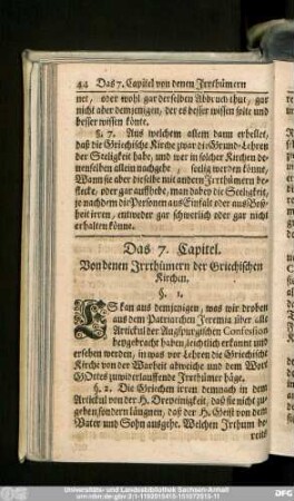 Das 7. Capitel. Von denen Irrthümern der Griechischen Kirchen.