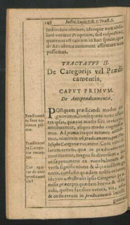 Tractatus II. De Categoriis vel Praedicamentis.