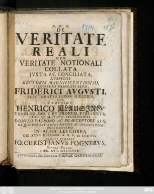 De Veritate Reali : Cvm Veritate Notionali Collata Jvxta Ac Conciliata