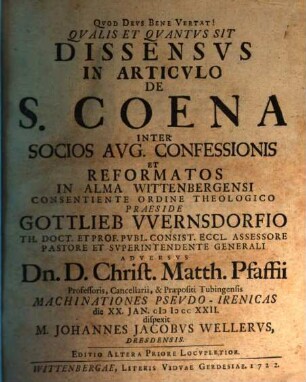 Qualis et quantus sit dissensus in art. de s. coena inter socios Aug. Conf. et reformatos ... dispiciet