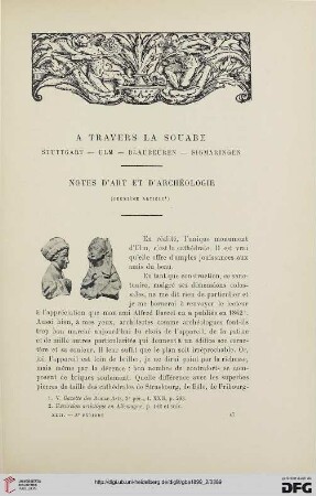 3. Pér. 22.1899: À travers la Souabe, 2 : Stuttgart - Ulm - Blaubeuren - Sigmaringen; notes d'art et d'archéologie