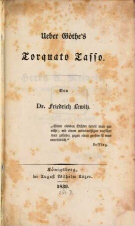 Ueber Goethe's Torquato Tasso