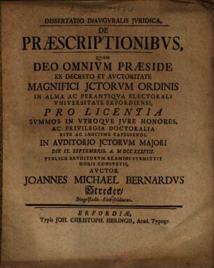 Dissertatio Inauguralis Iuridica De Praescriptionibus
