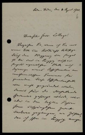 Nr. 6: Brief von Otto Hölder an David Hilbert, Baden-Baden, 8.8.1904