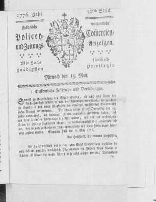 20tes Stück, Ausgabe vom 15. May 1776