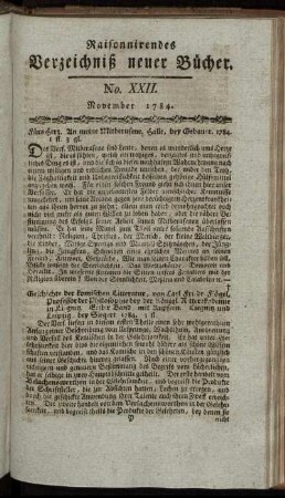 No. XXII. November 1784.